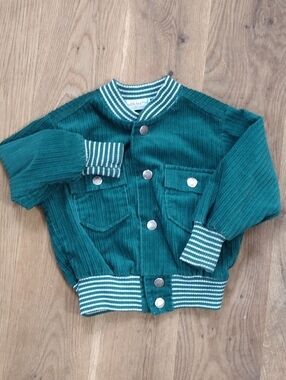 Vintage healthtex Green Corduroy Bomber Jacket with Striped Trim 3T